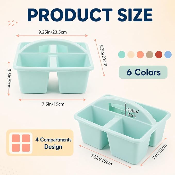 gisgfim 6 Pack Plastic Classroom Caddy with 4-Compartments Plastic Storage Caddies with Handle 4 Compartments Table Caddy Organizer Versatile Table Caddies for Classroom Office, Morandi Color