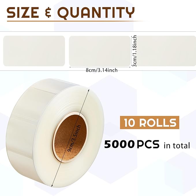 Zonon 2500 Pcs Clear Labels Label Protector Clear Stickers Wafer Seals Waterproof Labels for Protecting Barcodes, Numbers and Stickers (3.15 x 1.18 Inch,Rectangle)