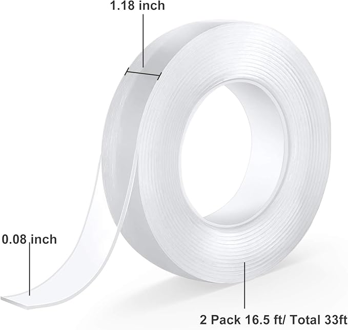 Double Sided Tape Heavy Duty, iToolsTech Removable Washable Nano Gel Grip Tape, Clear Sticky Adhesive Mounting Tape for Photo Frame Fix and Carpet Fix-2 Pack/33FT