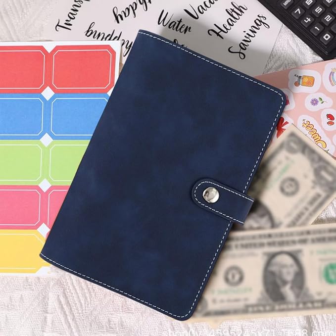 A6 PU Leather Binder Cover Refillable Soft Cover Travel Journal Notebook Protector Folder 6 Ring Planner Cover Loose Leaf Binder with Divider Pocket for Meeting Filler Paper Cash (Dark Blue)