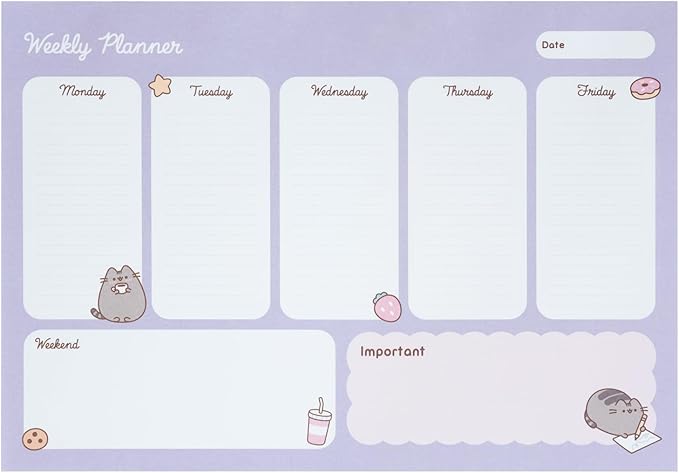 To Do List Notepad Pusheen Calendar A4 | Daily, Weekly Planner | ADHD Planner Pad | 54 Tear-Off Sheets 90 gsm | Pusheen Stationery | Improve Productivity | Task Planner