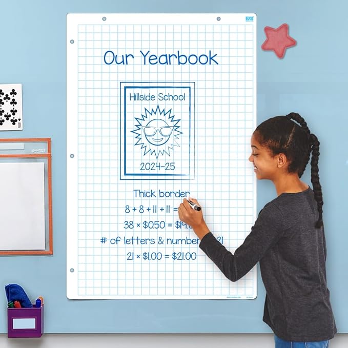 EAI Education ThinkSpace® Double-Sided Dry-Erase Plastic Boards: 1" Grid, 23" x 36" - 5 Boards
