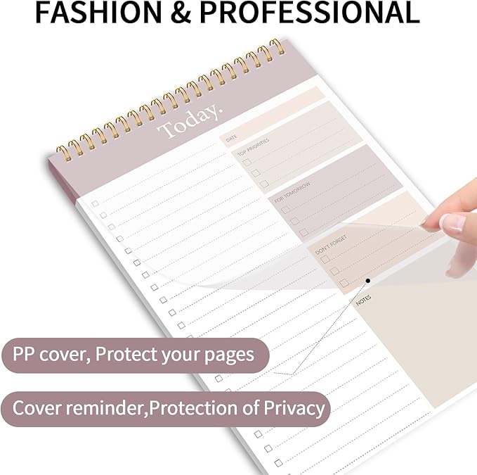KMQOY To Do List Notepad - Daily Planner Pad Undated 52 Sheets Spiral Today Planner Note Pad Premium Thick Paper 6.5" x 9.8" For Work and Personal Organized - brown