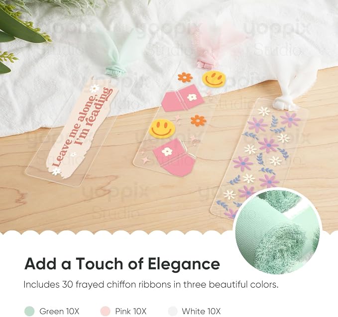 YOPPIX 6x2” Acrylic Bookmark Blanks- 30 Pieces Acrylic Bookmark Kit with 30 Pcs Ribbon for Reading Lovers DIY Crafts Hanging Tag Gifts Tag Price Tags, Graduation Back to School Gifts(Rectangle)