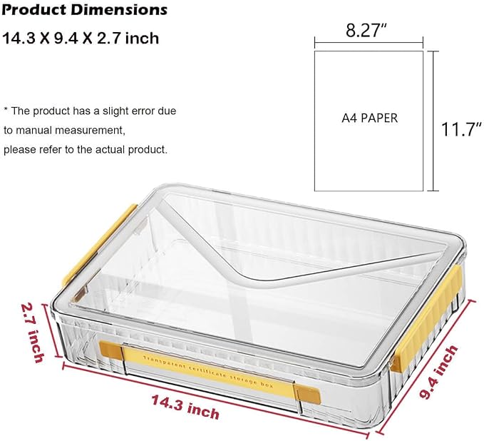 2 Pack Document Storage Clear Plastic Storage Boxes with Lids Stackable Storage Bins Paper Storage Box Containers for Organizing A4 File Paper, Document, Photo, Scrapbook
