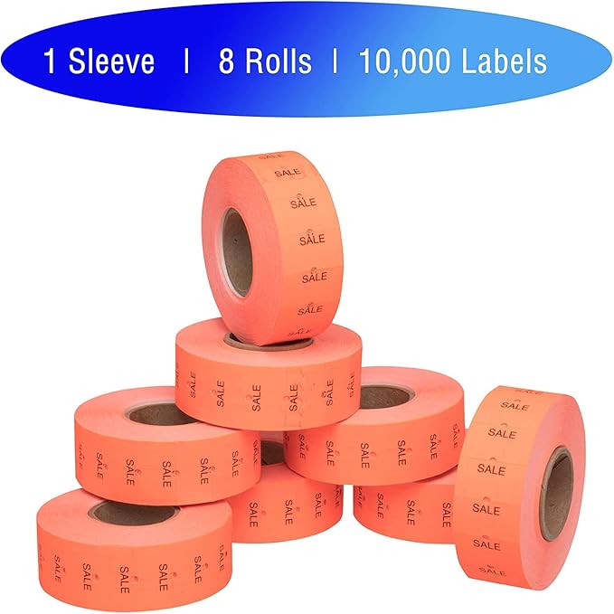 Perco 1 Line Fluorescent Green Labels - 1 Sleeve, 8,000 Blank Pricing Labels Bundled w Perco Sale Labels for Perco 1 Line Labeler Gun, Fluorescent Red - 1 Sleeve, 8,000 Labels