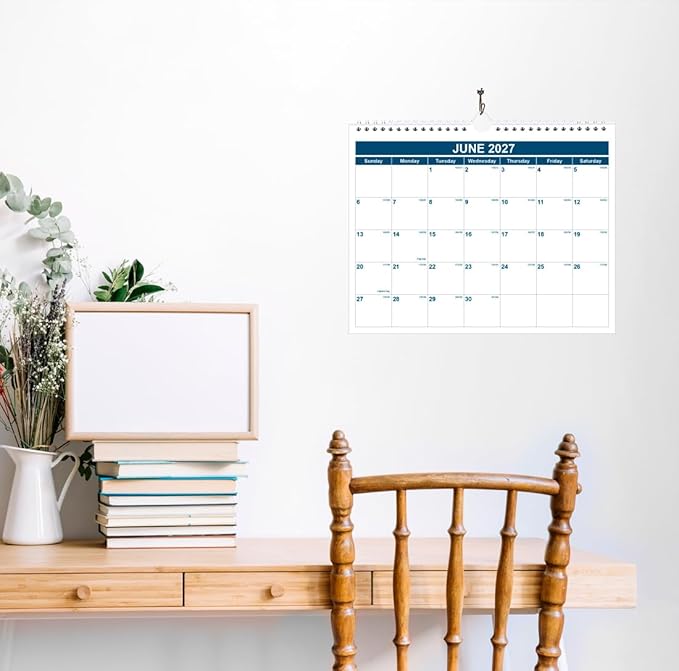 Calendar 2026-2027 - Monthly Wall Calendar from July 2026 - June 2027, Spiral Binding Hanging Wall Calendar 2026 for Home/Office, 8.5" x 11", Blue