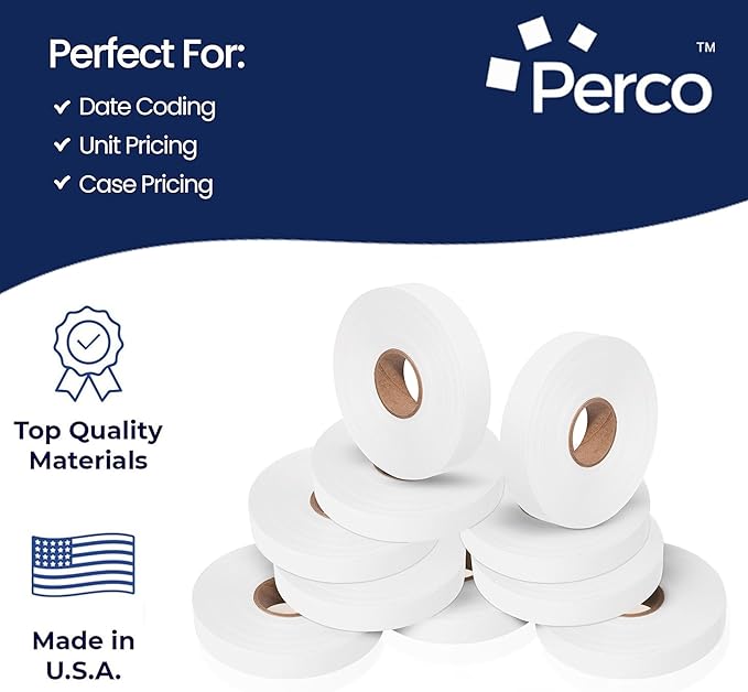 Perco White Pricing Labels for Monarch 1115 Price Gun - 10 Rolls, 15,000 Price Marking Labels - with Bonus Ink Roll