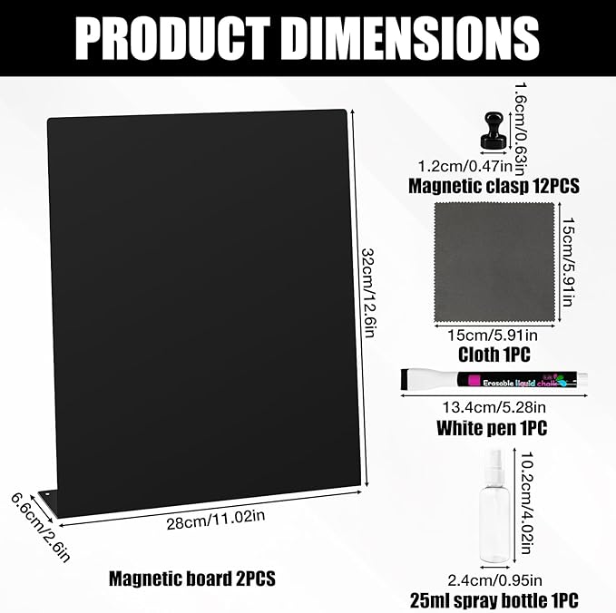 2 Pack Magnetic Bulletin Board Set, Magnetic Display Board, Small Desktop Magnet Stand, Contains Pen & 12 Magnet Clasps, for Home, School, Kitchen, Office Notice Display 12.6×11×2.6 inches