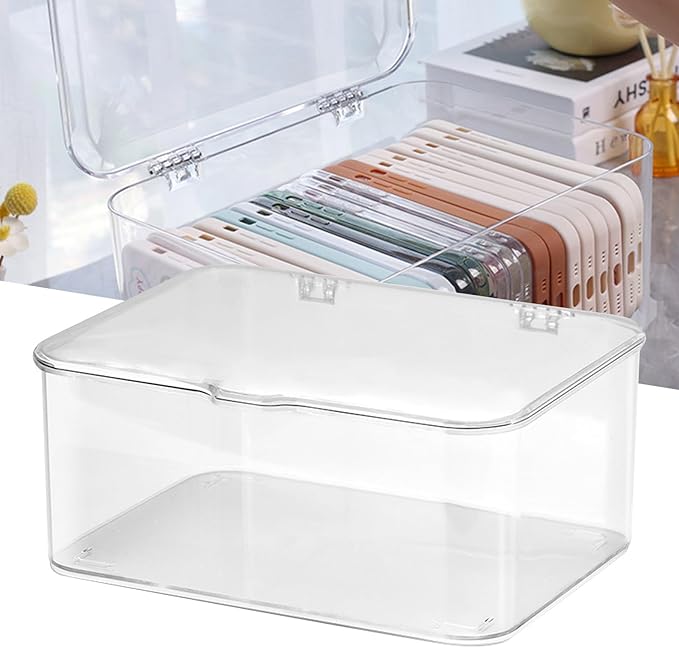 Clear Storage Bins, Plastic Storage Container with Lids Desk Organizers Clear Marker Organizer Desktop Office Supplies for Home Office (Transparent)