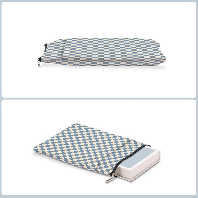 Blue Plaid Book Lovers Gifts Book Sleeve Vintage Checkered Waterproof Book Cover Book Pouch Book Protector with Front Pocket Book Club Christmas Birthday Gifts for Women Girl Reader Book Accessories