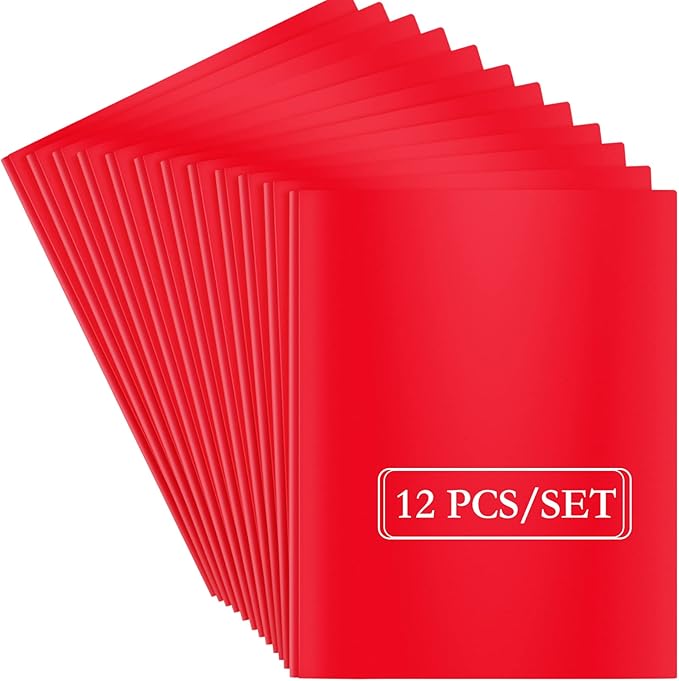 ViVin 12 Pack Plastic Folders with Pockets and Prongs, Heavy Duty 2 Pocket Folders with 3-Prong Fasteners, Poly File Holds 8-1/2" x 11" Paper for School Office Home (Red)