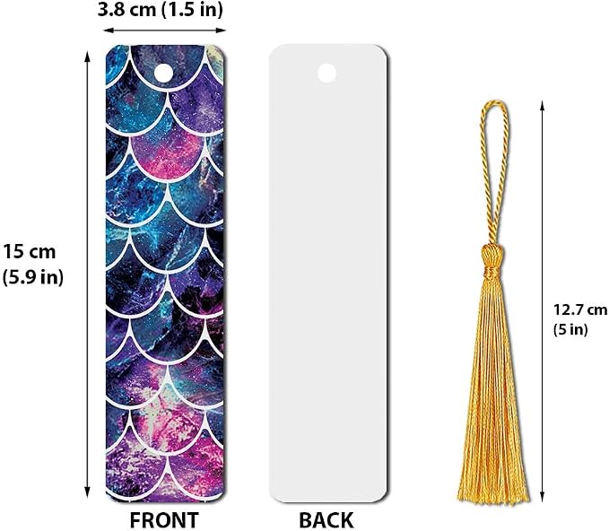WIRESTER Set of 3 Metal Bookmarks with Light Gold Tassel - Blue Wave, Mosaic Mermaid Scale, Pink Mermaid Scales for Students, Readers, Teachers, Book Lovers
