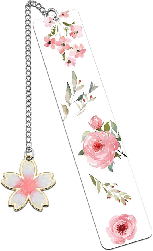 Cute Bookmarks Flower Bookmark Metal Bookmarks Floral Book Marks for Reading Women Kids Book Markers for Women Reading Accessories Pink Bookmark for Book Lovers
