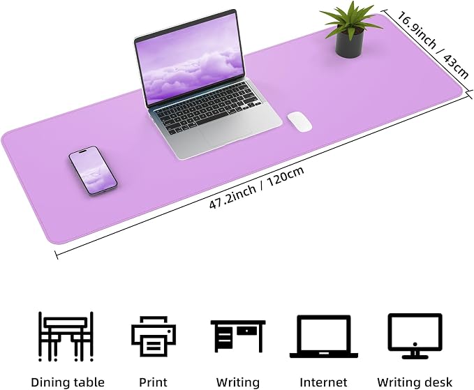 AFIING Leather Desk Pad Protector, Large Desk Mat with Natural Cork & PU Leather, Mouse Pad, Non-Slip, Waterproof Desk Writing Pad for Office and Home, Purple