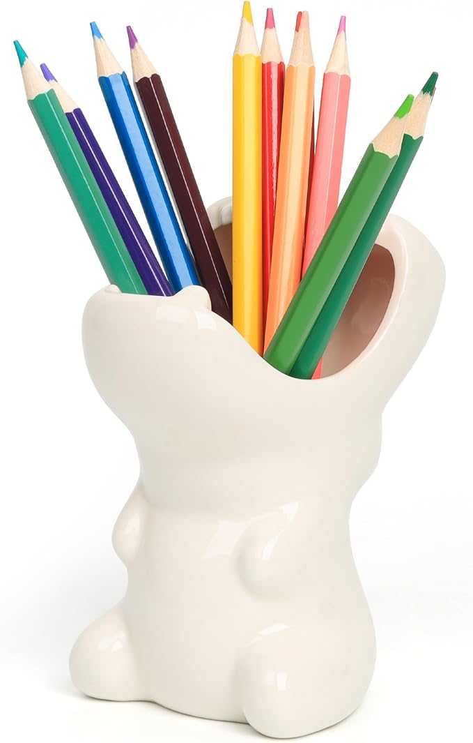 ComSaf Cute Hippo Shaped Pen Pencil Holder, White Ceramic Succulent Planter Pots for Home Office Decoration Desk Organization, Set of 1