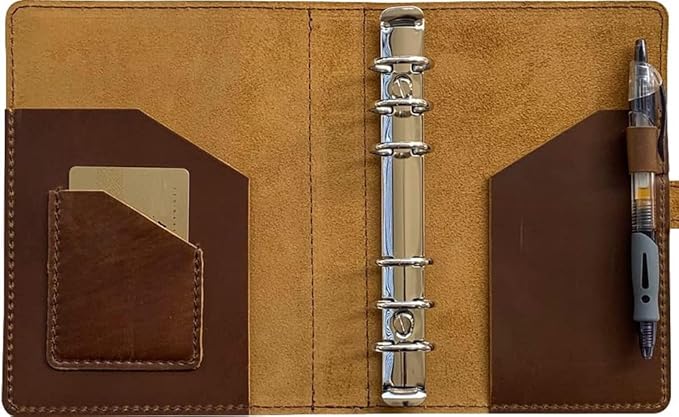 2026-2027 Weekly Leather Planner - A6 Genuine Leather Binder Planner for Men and Women, Inner Pockets and Pen Holder, Personal Size