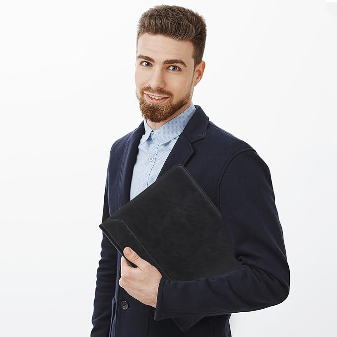 AZXCG Padfolio for Men, 3 Ring Binder Portfolio Folder, Vegan Leather, Personalized with A4 Notepad Holder, Business Document Organizer, Black