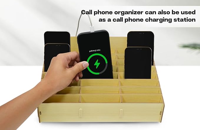 HengTianMei Classroom Cell Phone Holder, 24 Grid Cell phone Storage Box for Student Management, Wooden Calculator Organizer Caddy for School Office（24 Grid）