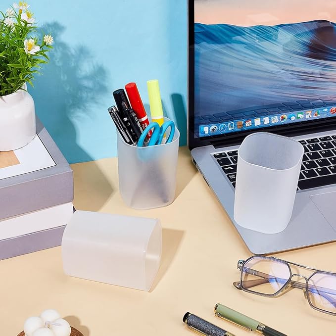 30 Pcs Plastic Pen Holders, Pencil Makeup Brush Cup Holders Translucent White Desk Pen Container Desktop Organizer for Office School Home Art Supplies
