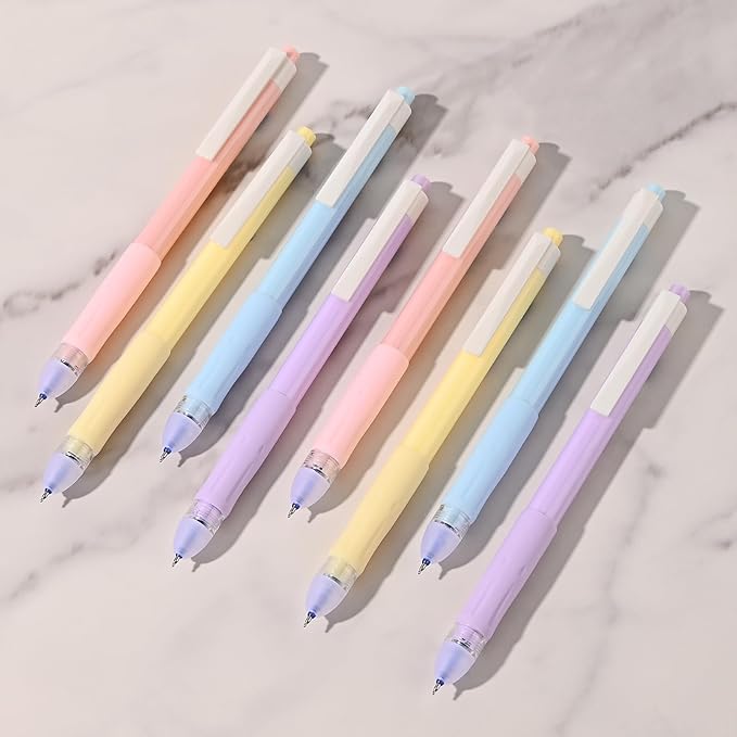 8Pcs Erasable Pens with Erasers, Retractable 0.5mm Fine Point Smooth Writing Black Ink Pen with Eraser, Aesthetic School Office Supplies for Journaling (Black Ink)