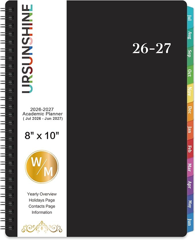 Planner 2026-2027 - July 2026 - June 2027 Calendar, 2026-2027 Planner Weekly and Monthly with Printed Tabs, 8" x 10", Flexible Cover, Twin-Wire Binding, Perfect Oganizer - Black