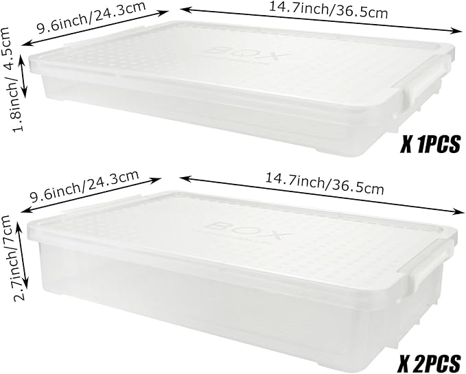 LOEQIAN 3 Pack Plastic Organizer Bins With Lids, A4 File Storage Boxes Stackable, Clear Flat Storage Box for Organizing A4 Paper, Photo, Document, Home, School, Office Supplies Accessories