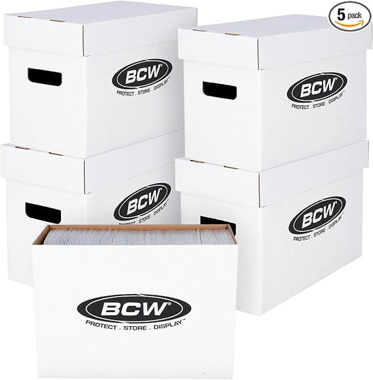 BCW Short Comic Storage Box - 5 Pack | Holds 150-175 Current/Silver Age Comics | Stackable, Durable 200 lb. Strength