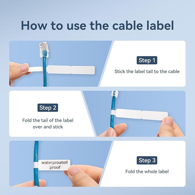 NIIMBOT Thermal Transfer Cable Labels 0.49" x 4.29", Only for N1(B18) Label Maker, PET Material, Waterproof and High-Temperature Resistance, Long Storage Time, 1 Roll of 60, Blue