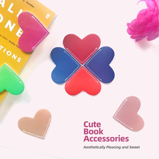 Leather Heart Bookmarks, 8 Pcs Cute Handmade Page Corner Book Markers, Small Gifts for Reading Women, Lovers, Kids, Teachers, Friends, Book Accessories for School Office Home Supplies (8PC-Fantasy)