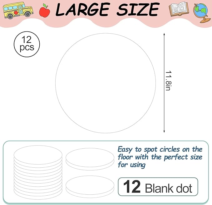 JarThenaAMCS 12PCS 12'' White Large Dry Erase Dots Circles Spots Decals Waterproof Removable Marker Stickers for School Classroom Wall Whiteboard Teachers Teaching Students Supplies