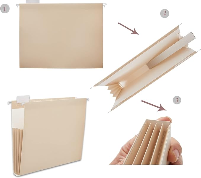 6 Pack Extra Capacity Hanging File Folders Letter Size Accordion Decorative File Folder Cute Colored Hanging Folder Organizer for Office Home with 1/5-Cut Adjustable Tabs, Selected Color Set 1