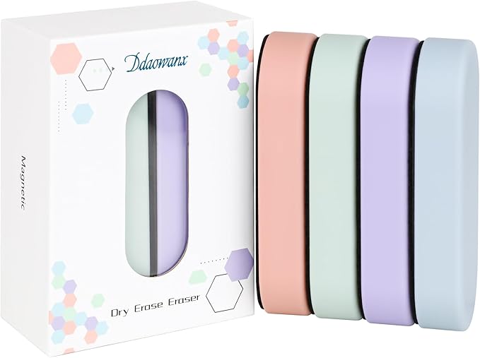 Ddaowanx Dry Erase Erasers, Magnetic Whiteboard Eraser Classroom Must Haves for Students Teachers, School Supplies (4 Pack, 4 Color)