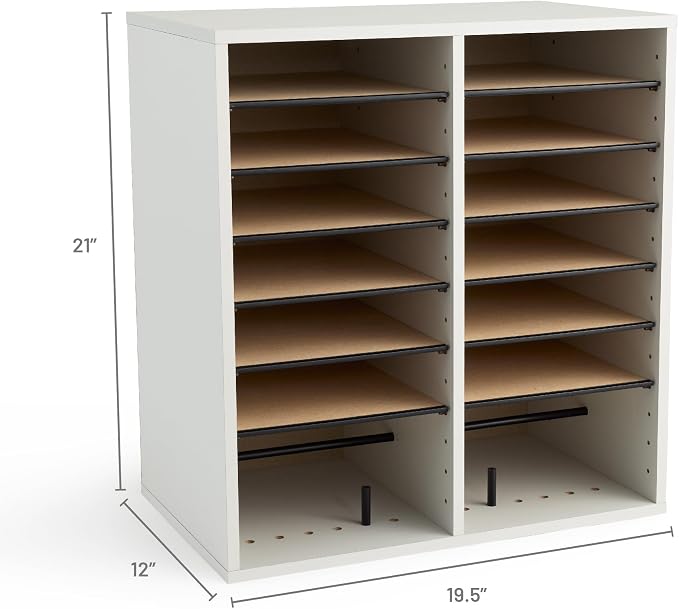 Safco 9422GR Wood Adjustable Literature & Paper Organizer, 16 Adjustable Compratment, Stackable Durable Construction, Home, Office, Mailroom, Classroom Mailbox , Gray
