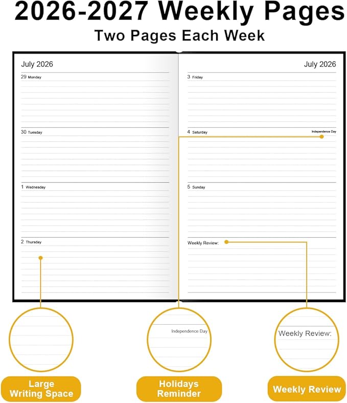 Planner 2026-2027 - 5.8" × 8.3" Weekly & Monthly Planner from July 2026 to June 2027, Large Planners 2026-2027 with Perfect Organizer, Hardcover, Inner Pocket, Black