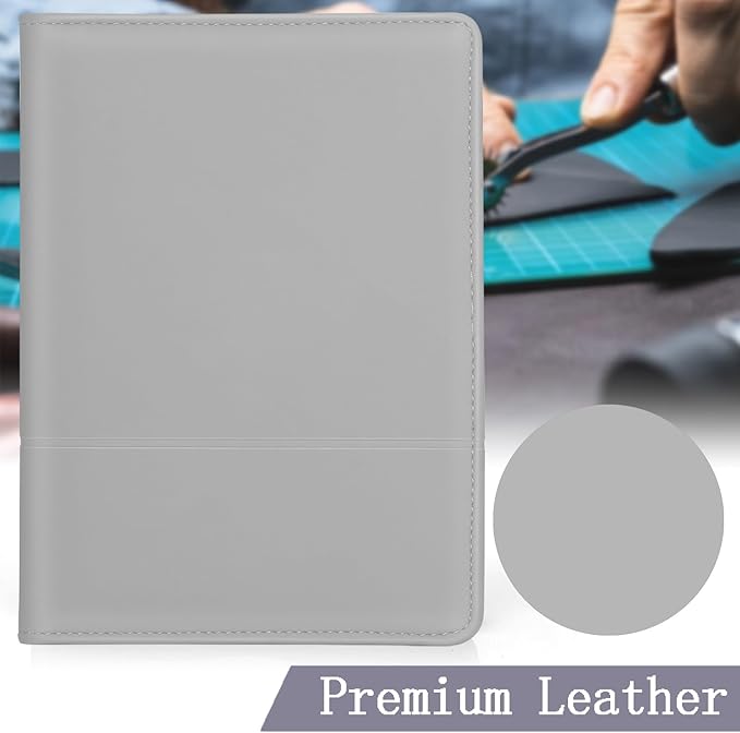 Classic Padfolio/Junior Portfolio Folder Case, Business A5 Binder Organizer Notepad for Men Women, 5 x 8 Writing Pad Included, Gray