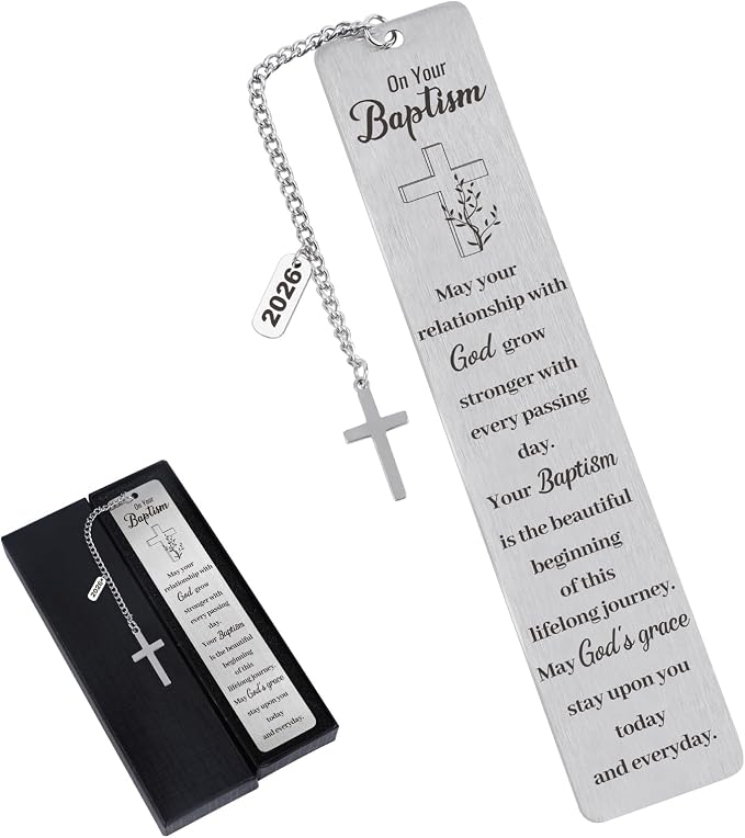 Baptism Bookmark Gifts, Christian Baptism Gifts 2026 for Girl Boys Teens Baby, Catholic Religious First Communion Confirmation Present for Godchild Women Men, Easter Basket Stuffers