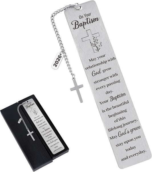 Baptism Bookmark Gifts, Christian Baptism Gifts 2026 for Girl Boys Teens Baby, Catholic Religious First Communion Confirmation Present for Godchild Women Men, Easter Basket Stuffers