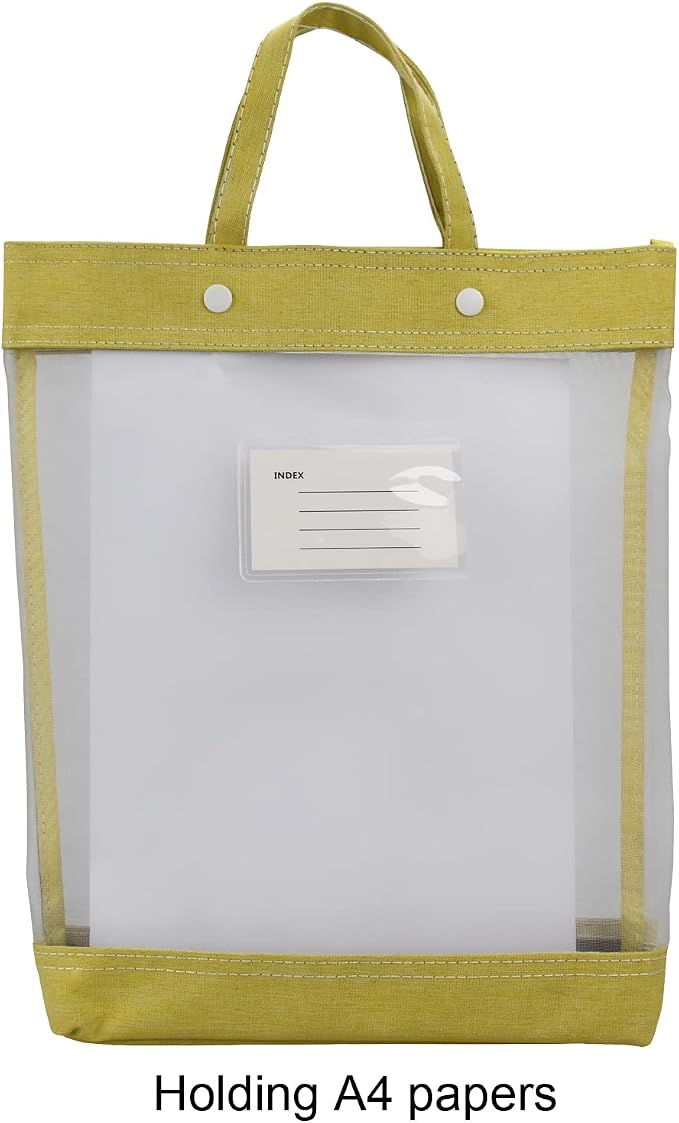 Nylon Document Bag with Handle Light Transparent Mesh File Tote Bag Pouch for Carrying Books Papers (2, BU&YL)