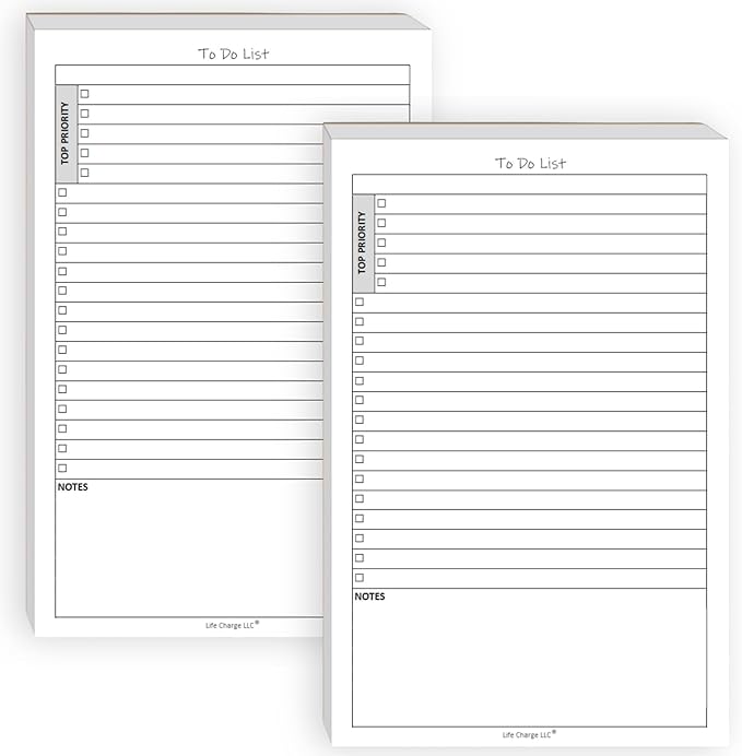 To Do List Planner Notepads, 2 Pack, 50 Pages Each (100 Total), Undated ToDo Checklist with Priority & Notes Sections, Daily Task Organizer for Work, Projects & Home, 8.5 x 5.5 Half Letter, Portrait – Life Charge