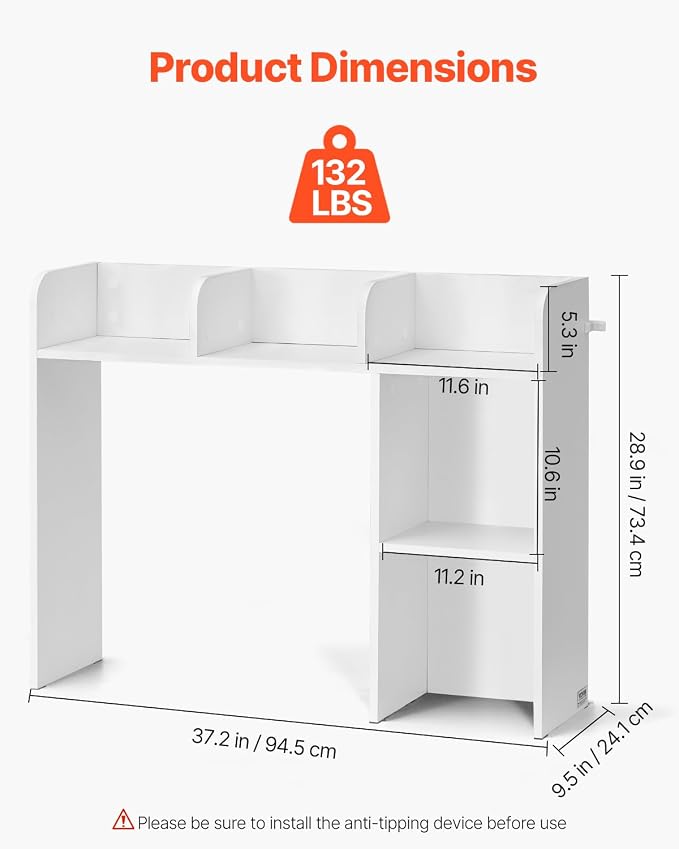VEVOR Wood Desk Shelf, Desktop Bookshelf, Desk Storage Hutch with 6 Shelves, Office Countertop Organizer 3-Tier Display Rack, with Anti-Slip Feet Pads, for Office, Home & Dorm, White