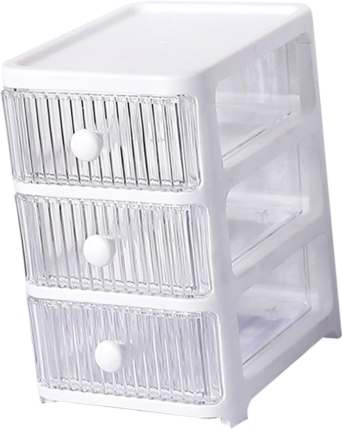 Desktop Storage Box, Transparent Plastic Stackable Desk Organizer with 4 Tier Drawers, Multi Layer Clear Drawer Organizer for Office Home Bedroom, Stationery Jewelry Cosmetics (3 Tier)