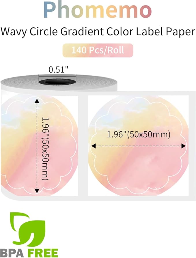 Phomemo Wavy Circle Thermal Label, Gradient Rainbow Orange Sticker Label for M110/M100/M220/M250/M108 Label Makers, 1.96" x 1.96" (50x50 mm), for Barcode/Address/Mailing/Logo/Business/Home