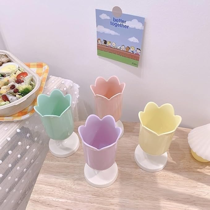 Tulip-Shaped Desk Organizer - Multifunctional Pen Cup with Cable Management for Office and School (Pink)