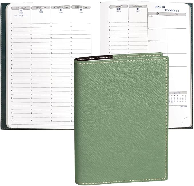 Exacompta 2027 Visual - Weekly/Monthly Planner - 12 Months, Jan. to Dec. - 6" x 8 1/4" - Grained Faux Leather Club Sage Cover - Time Management Appointment Organizer