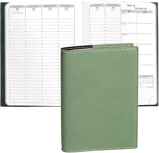 Exacompta 2027 Visual - Weekly/Monthly Planner - 12 Months, Jan. to Dec. - 6" x 8 1/4" - Grained Faux Leather Club Sage Cover - Time Management Appointment Organizer