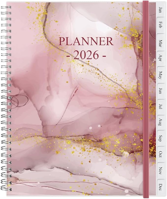 2026 Planner - Planner 2026 from January 2026 - December 2026, Monthly and Weekly Calender with 12 Tabs, 8.5" x 11", Pink Watercolor