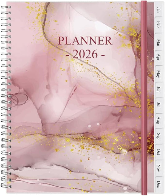 2026 Planner - Planner 2026 from January 2026 - December 2026, Monthly and Weekly Calender with 12 Tabs, 8.5" x 11", Pink Watercolor