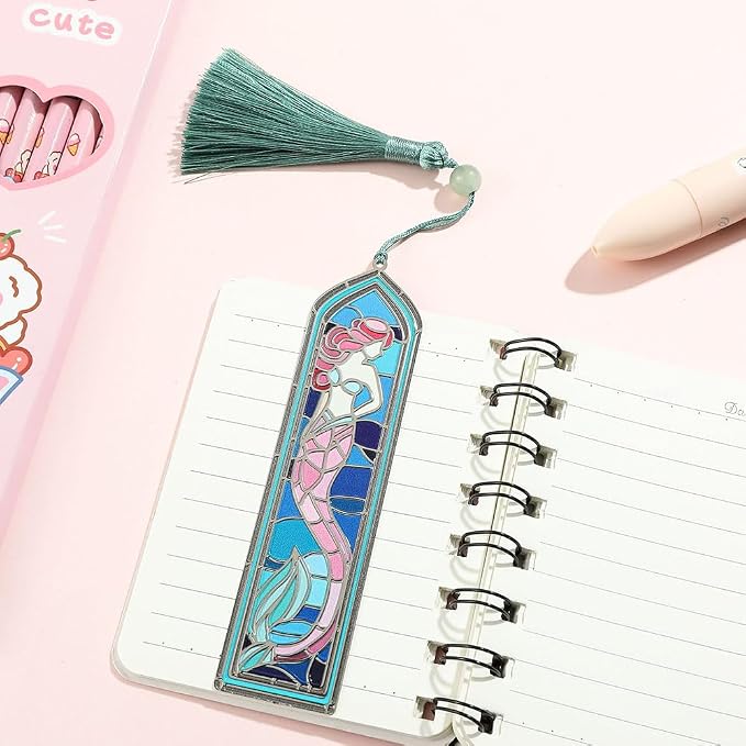 Enchanting Colourful Mermaids Bookmark with Tassel - Magic Brass Book Marks for Women Girls, Reading Supplies Books Accessories Gifts
