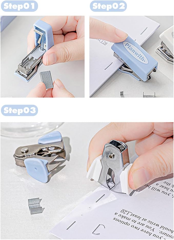 8Pcs Supplies Set Includes Hole Puncher Stapler Staple Scissors Staple Remover Marker Tape Packed in Storage Case Stapler and Paper Clip Set
